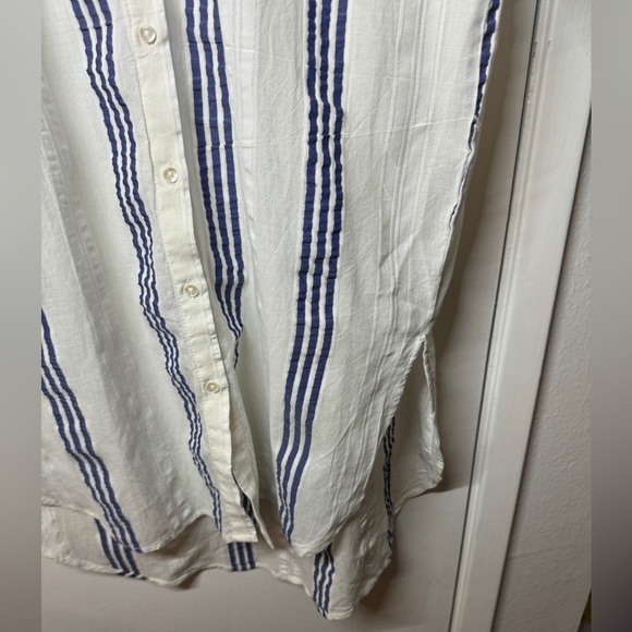 Boden Navy Blue White Striped Textured Longline Button Shirt Tunic Top Size 4 - Picture 6 of 14